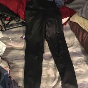 Black leather skinny pants